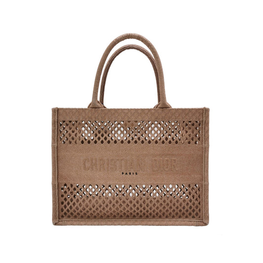Christian Dior Book Tote Medium Beige Cutout Canvas Handbag