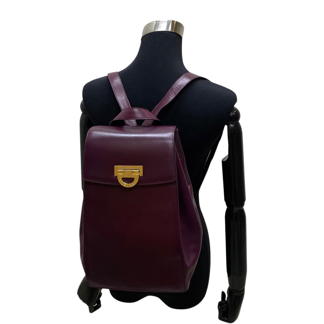 CELINE Backpack Calfskin, Leather purple logo Metal Women