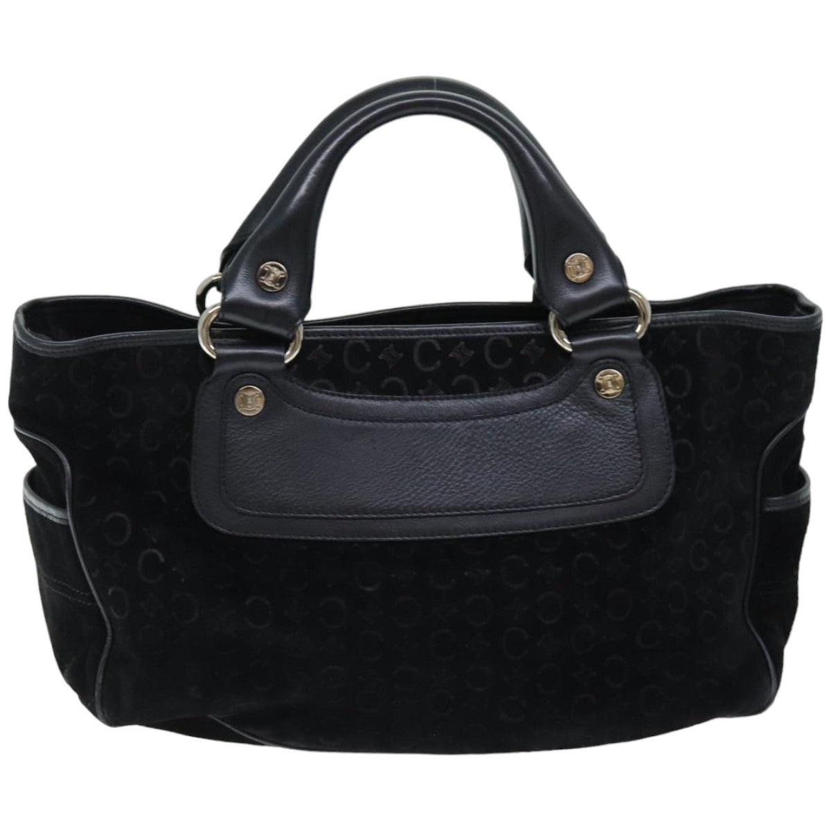 Luxury CELINE C Macadam Canvas Hand Bag Suede Black 74639