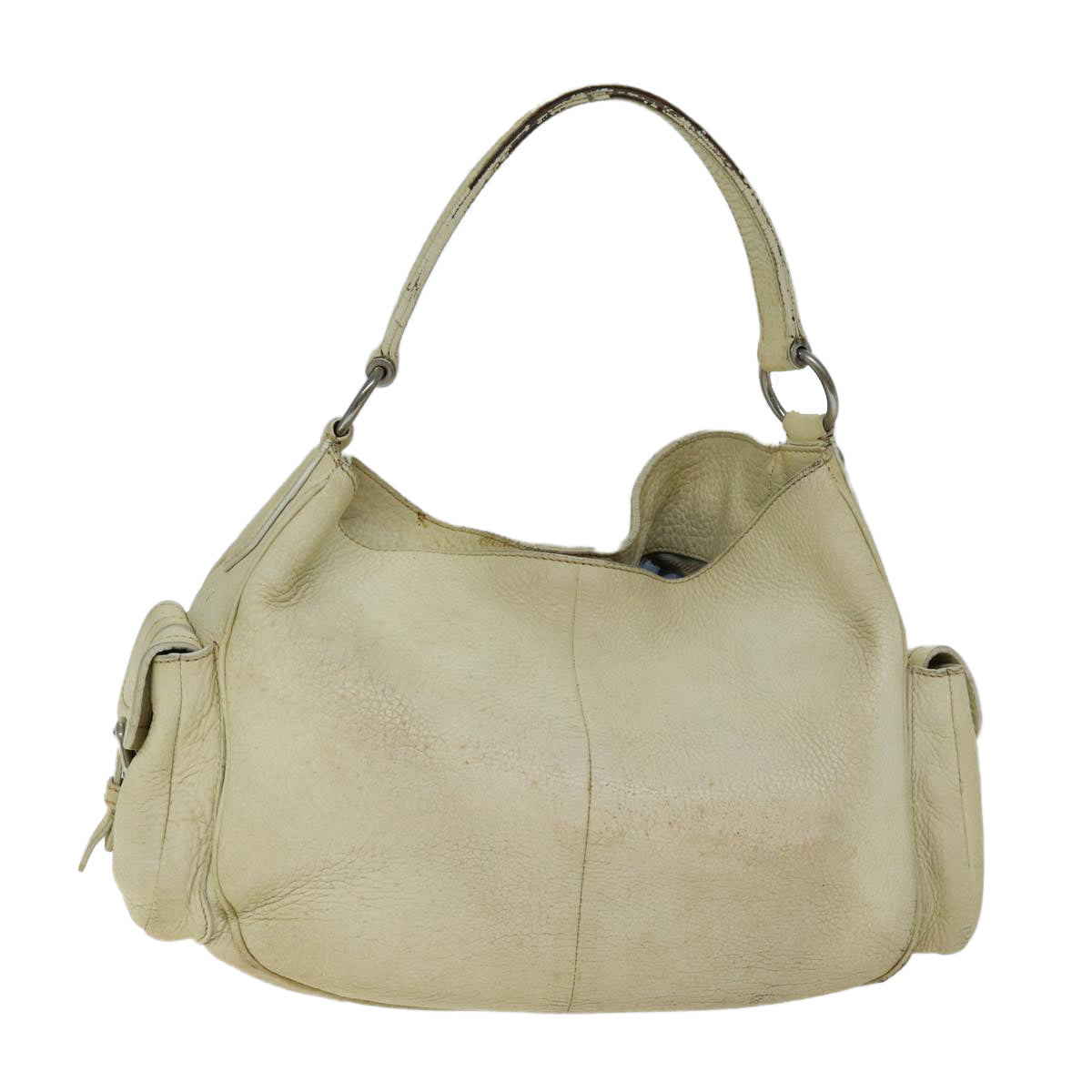 PRADA Shoulder Bag Leather Cream Auth 74644