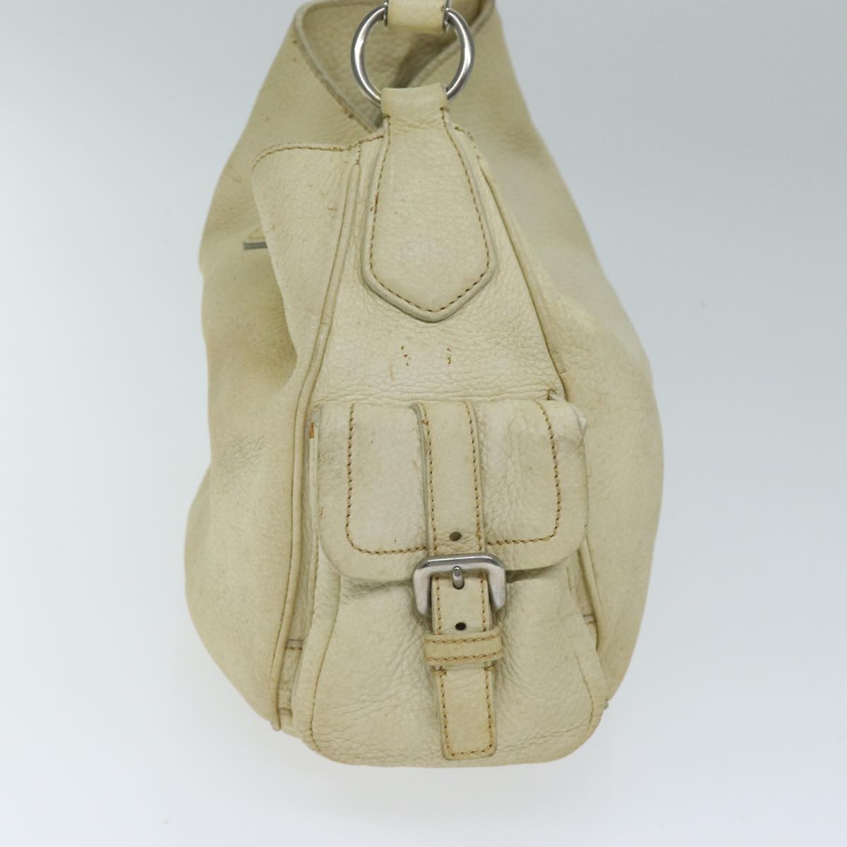 PRADA Shoulder Bag Leather Cream Auth 74644