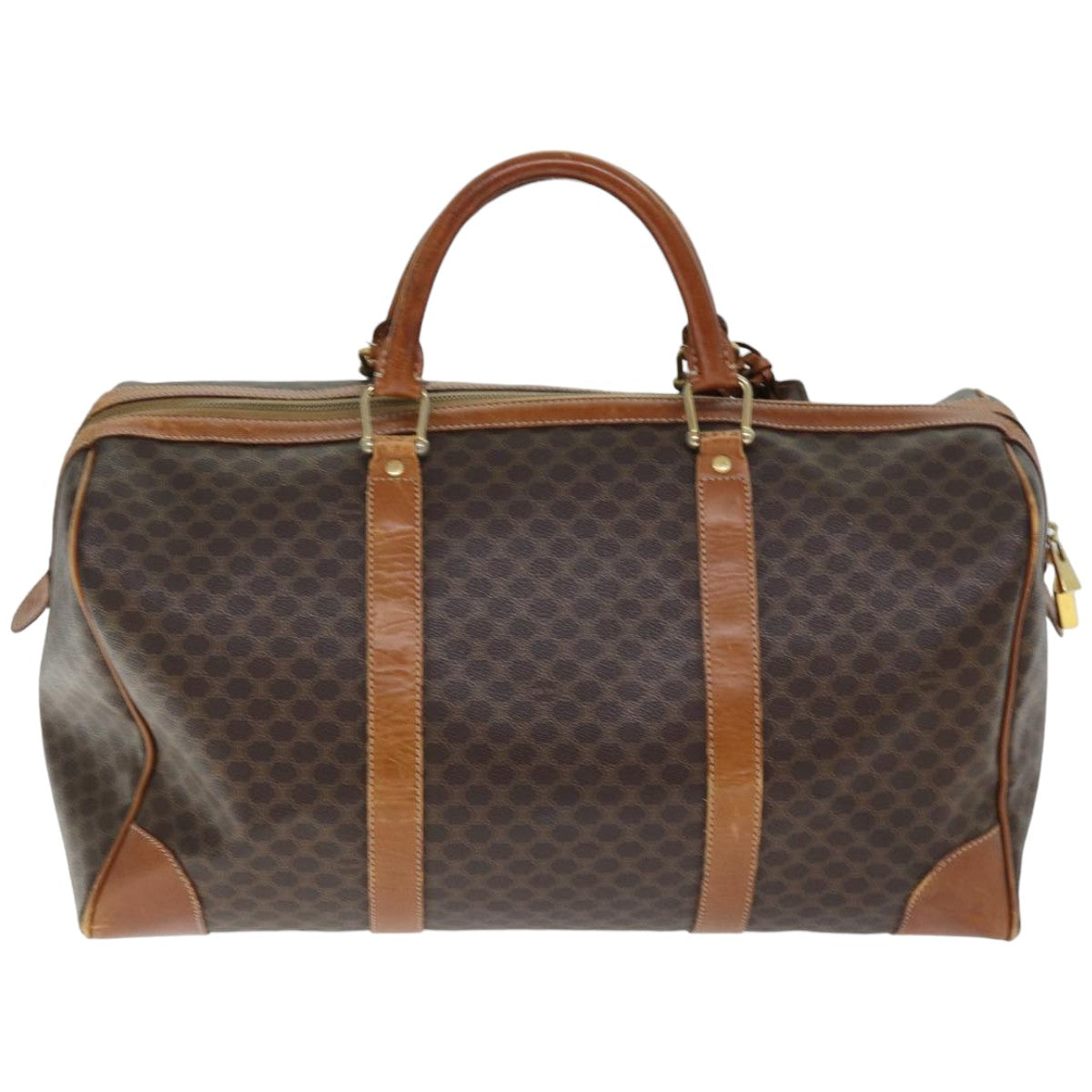 Luxury CELINE Macadam Canvas Boston Bag PVC Brown 74734
