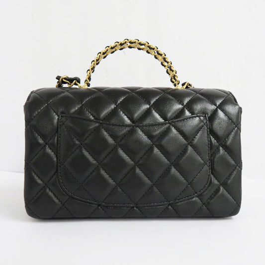 CHANEL CHANEL Top Handle Flap Bag AS4530 Black G Chain Shoulder Bag Coco Black 24C Logo Handle Leather