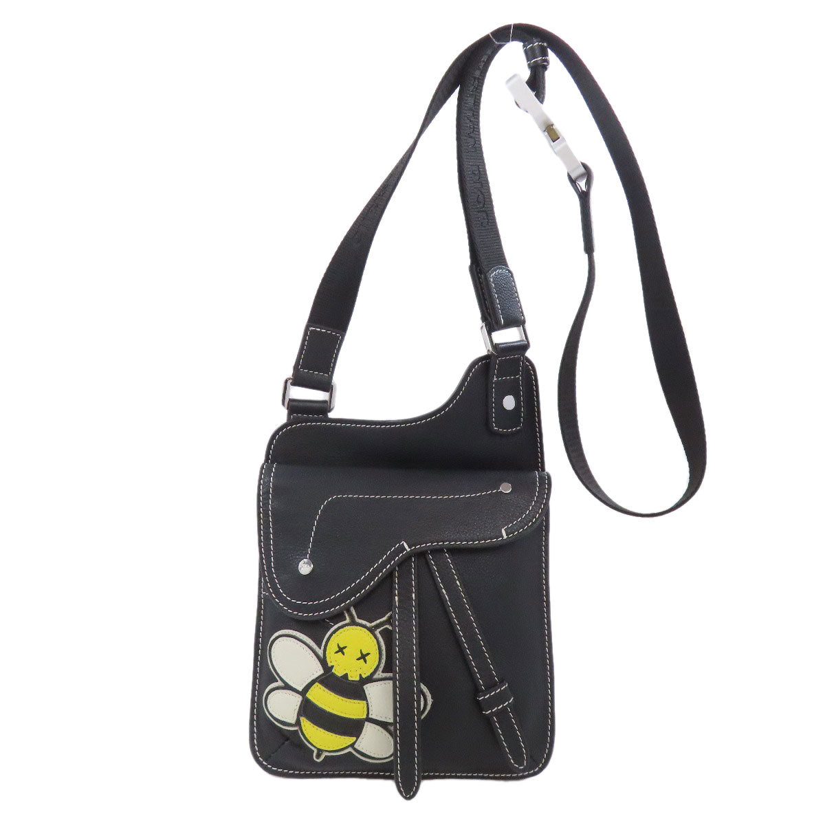 Christian Dior Shoulder Bag Calfskin black Bee Saddle Women
