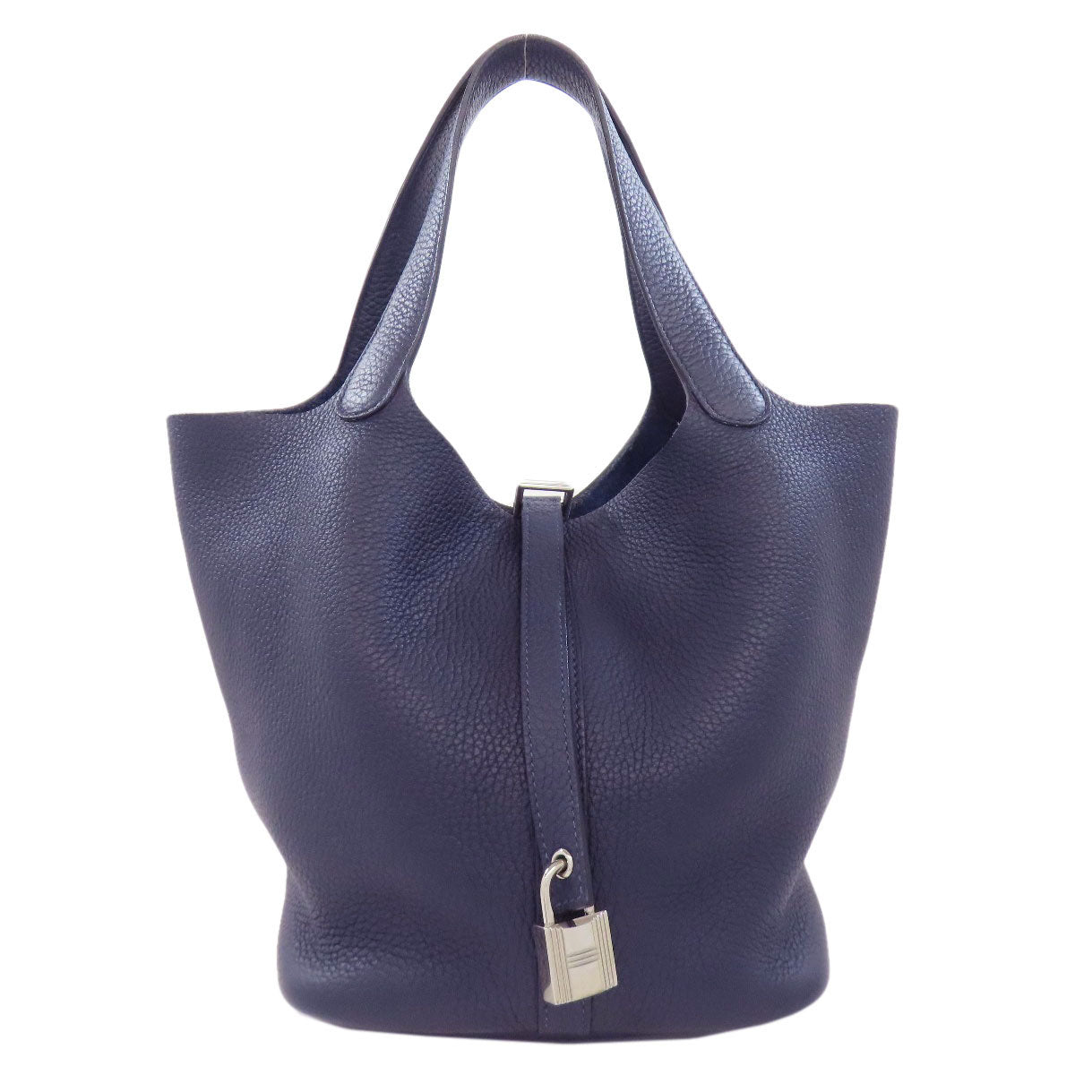 HERMES Handbag Taurillon Clemence Navy Picotin Lock MM SilverMetal Women