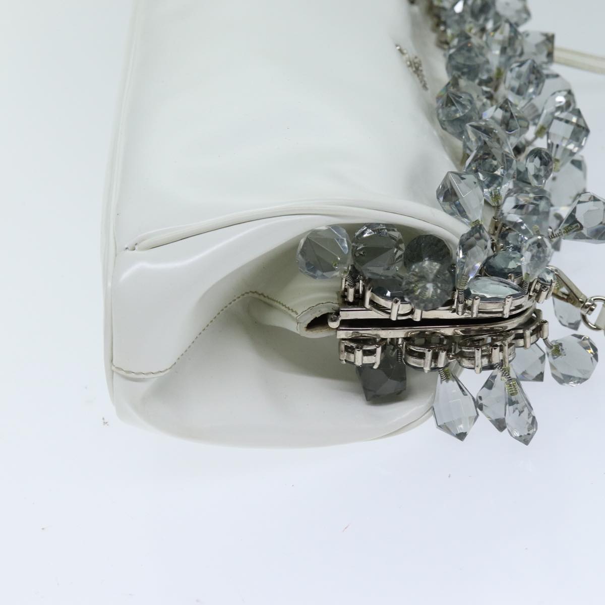PRADA Shoulder Bag Patent leather White Auth 75425