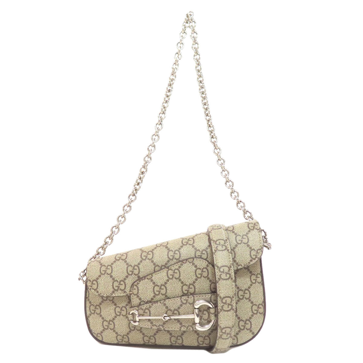 GUCCI Shoulder Bag 774209 PVC Brown one belt Horsebit GG Women
