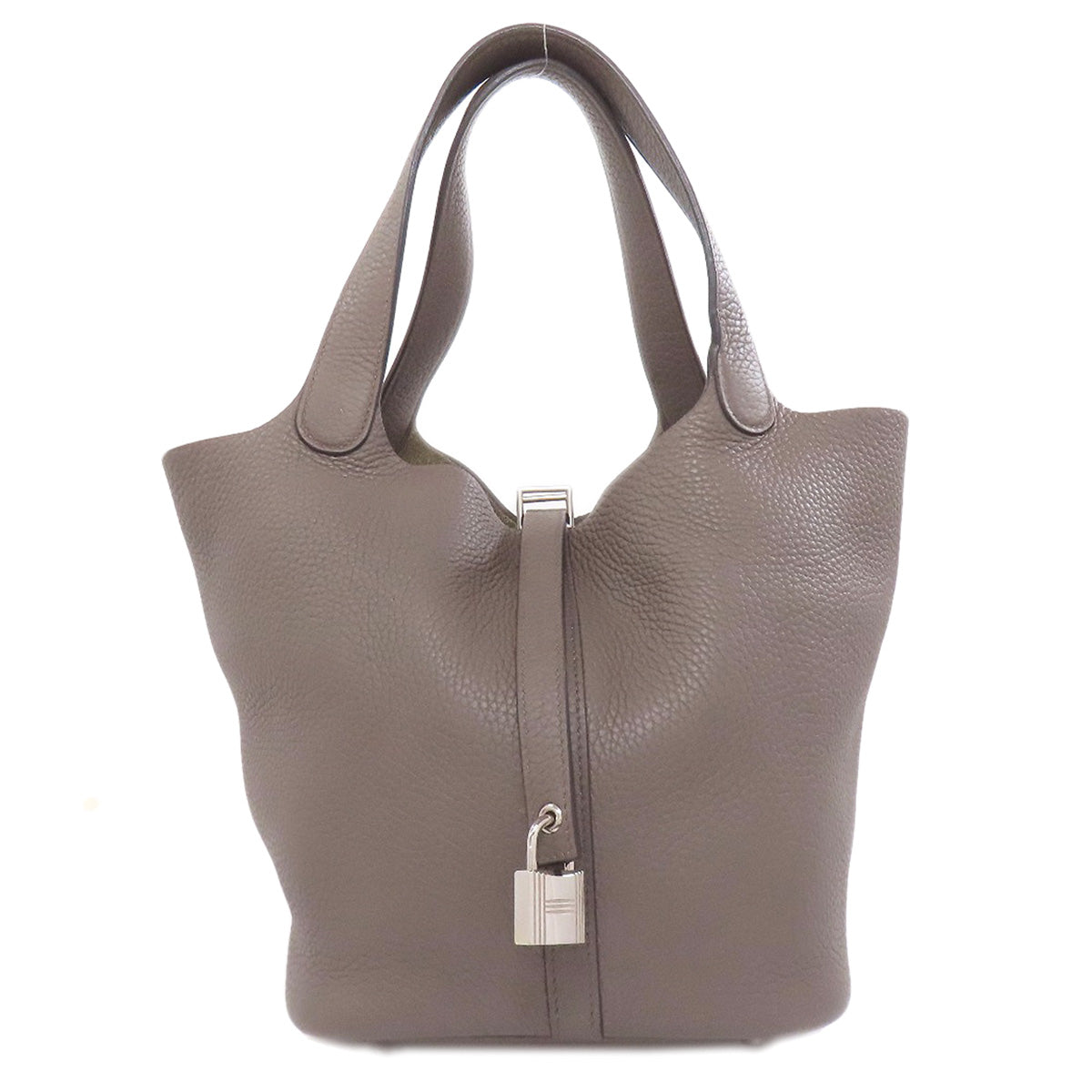HERMES Handbag Taurillon Clemence gray Picotin Lock MM Ethan Silver Metal