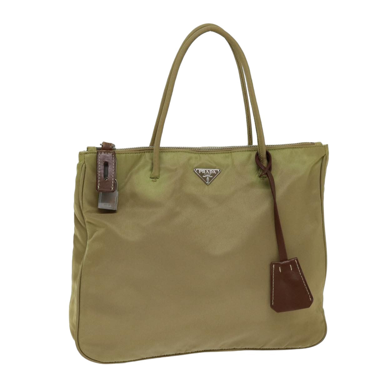 PRADA Tote Bag Nylon Beige Auth 75578