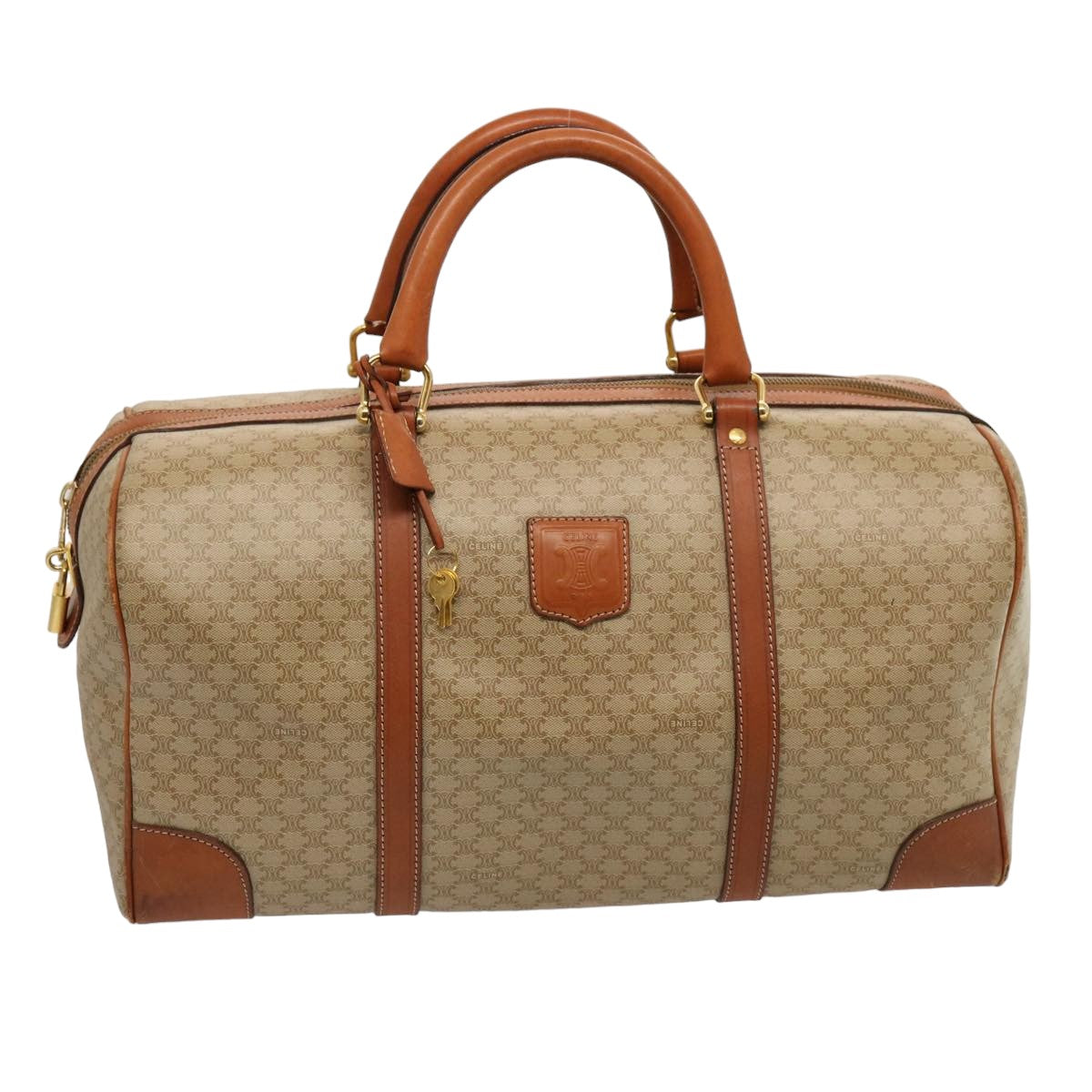 Luxury CELINE Macadam Canvas Boston Bag Beige 75618