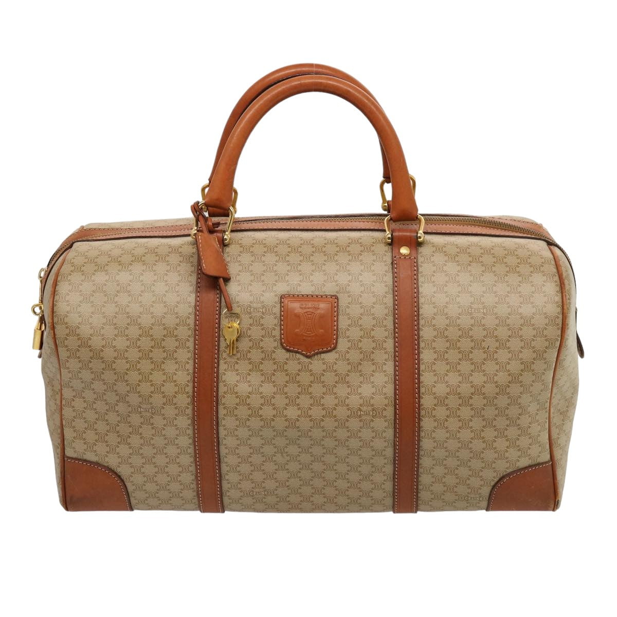 Luxury CELINE Macadam Canvas Boston Bag Beige 75618