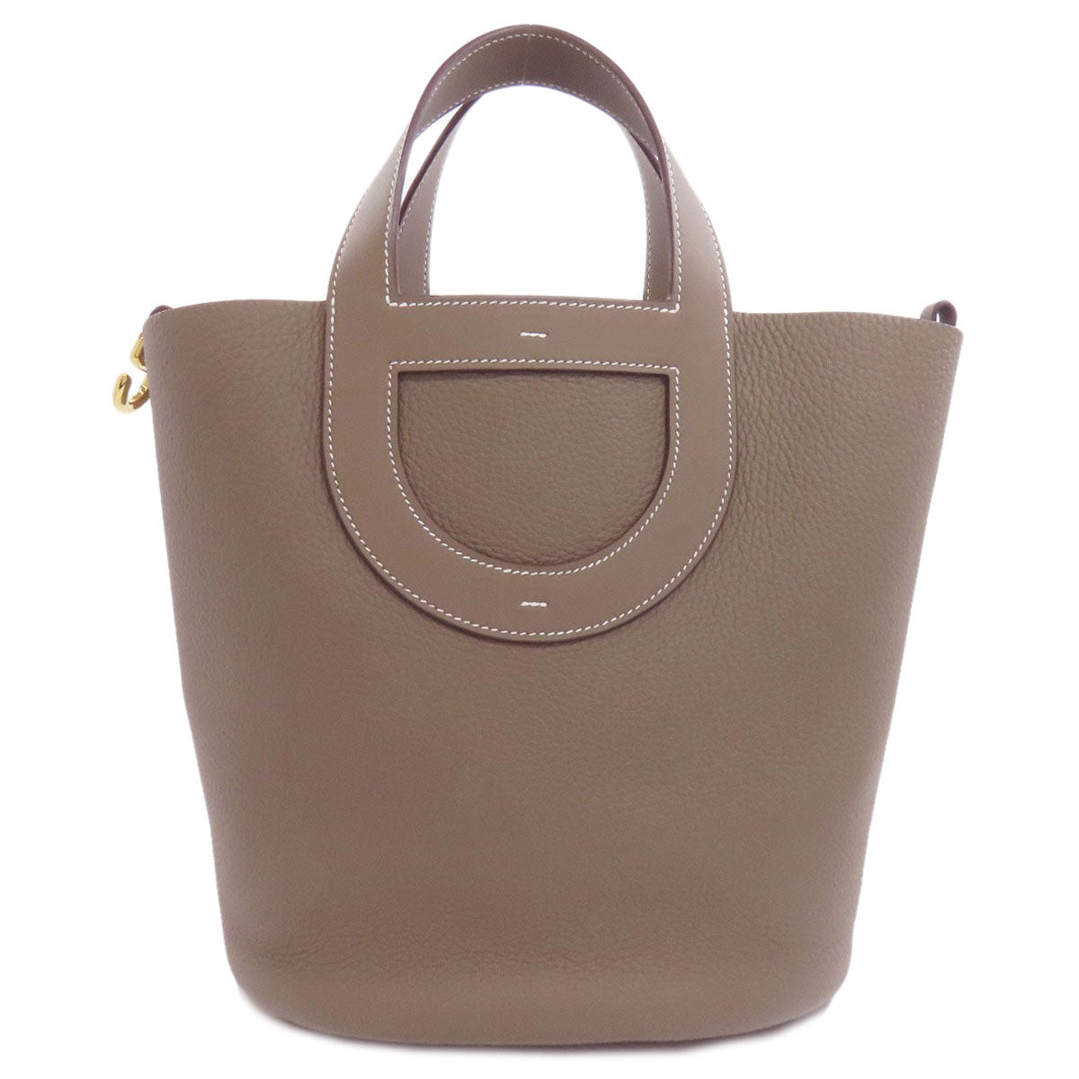 HERMES Handbag Taurillon Clemence beige In the Loop 23 Etoupe Gold Metal