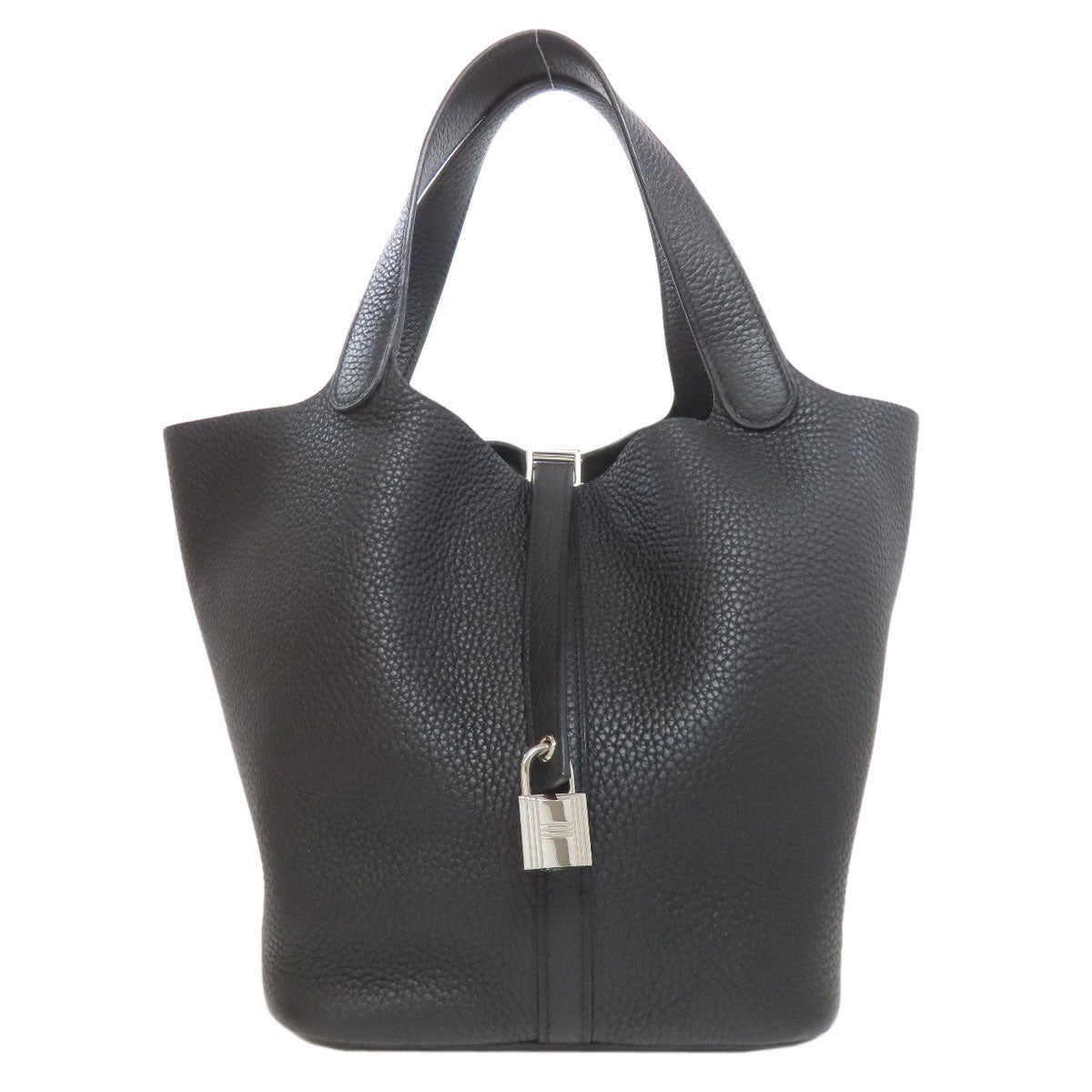 HERMES Handbag Taurillon Clemence black Picotin Lock MM SilverMetal