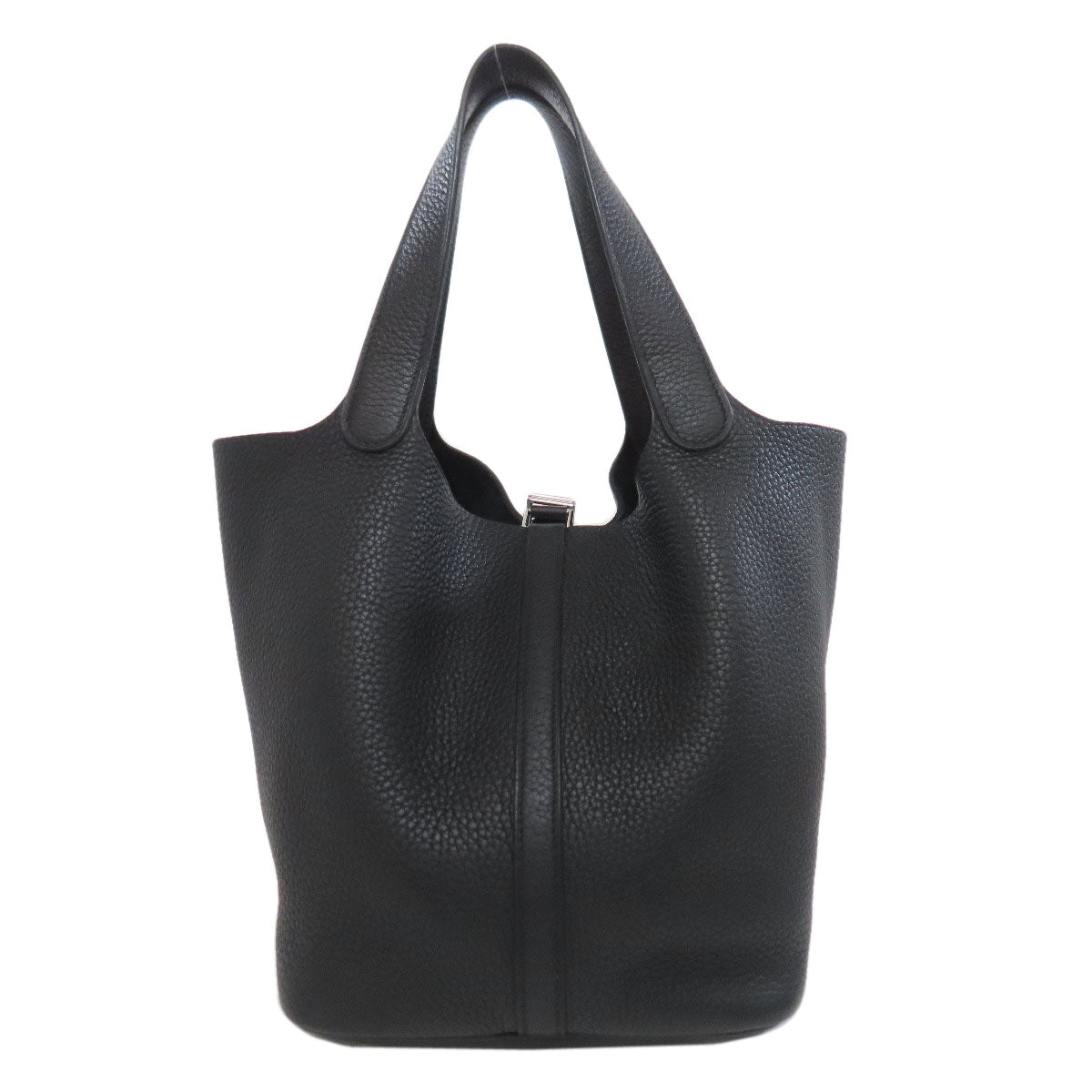 HERMES Handbag Taurillon Clemence black Picotin Lock MM SilverMetal