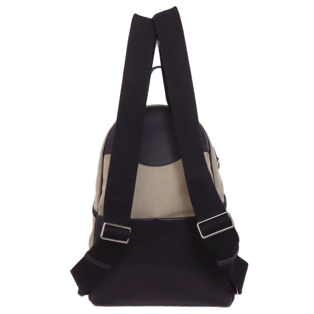 HERMES Backpack canvas beige Slicked Back Silver Metal