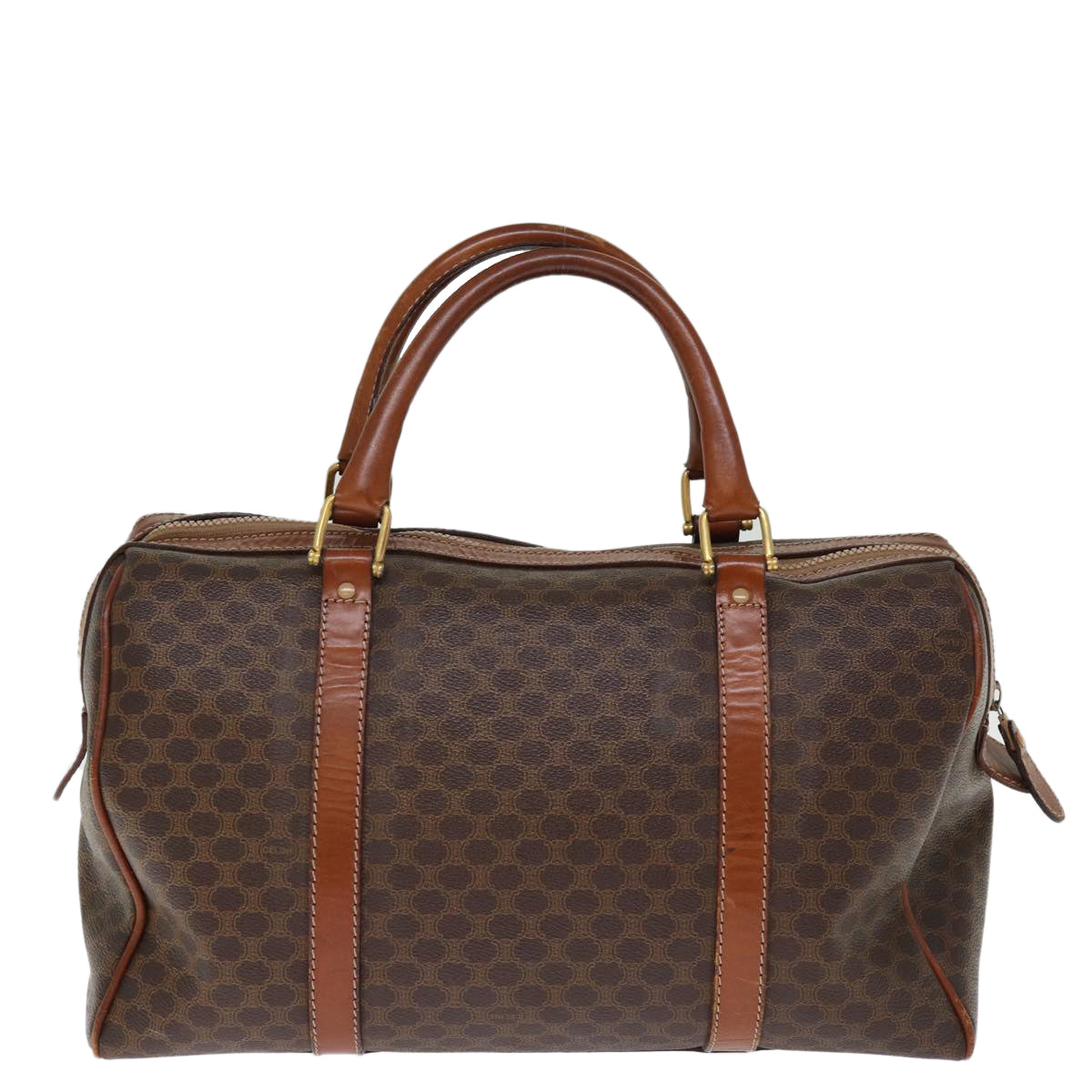 Luxury CELINE Macadam Canvas Boston Bag PVC Leather Brown 76021