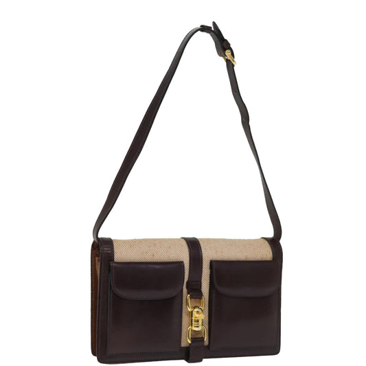 Luxury CELINE Shoulder Bag Canvas Leather Beige 76079