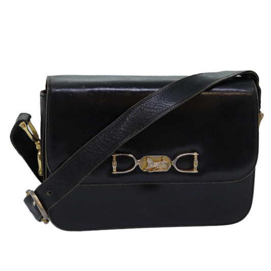 Luxury CELINE Shoulder Bag Leather Black 76080