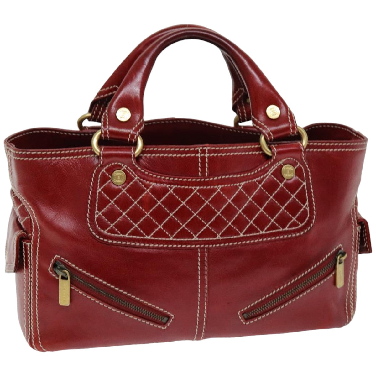Luxury CELINE Hand Bag Leather Red 76145