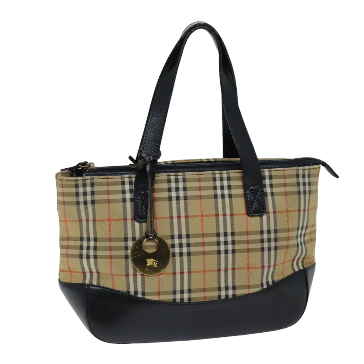 Burberry Nova Check Hand Bag Canvas Beige Auth 76210