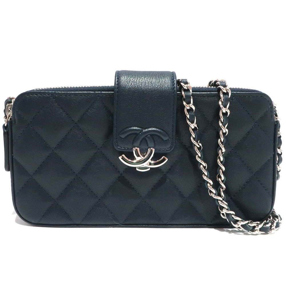 Chanel Chain S Wallet Silver Wallet Long Wallet Navy
