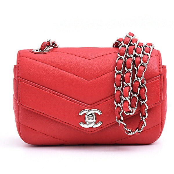 Chanel Caviar Skin Chevron V Stitch Chain Mini Shoulder Bag