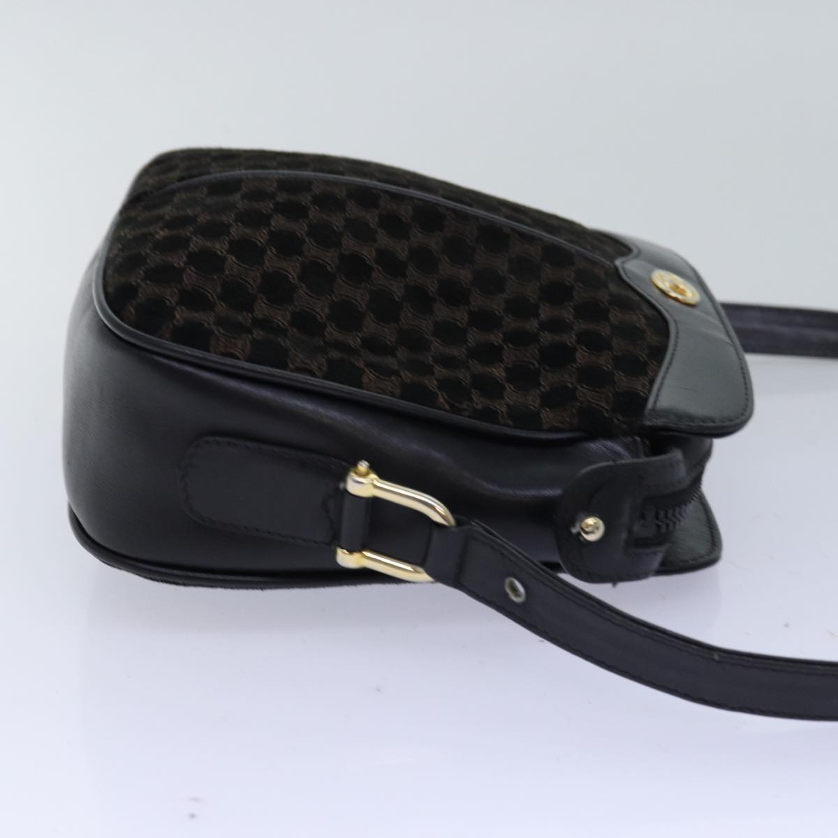 Luxury CELINE Triomphe Canvas Shoulder Bag Suede Black 76792