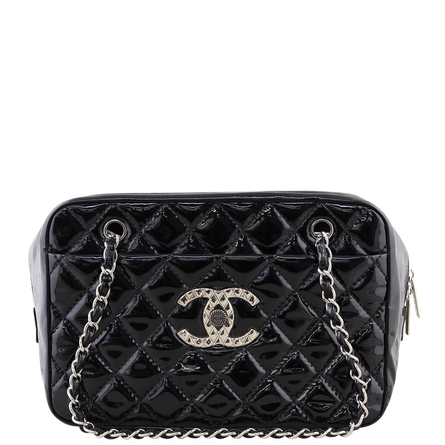 Chanel Brilliant Patent Camera Bag Large | Black Quilted Patent