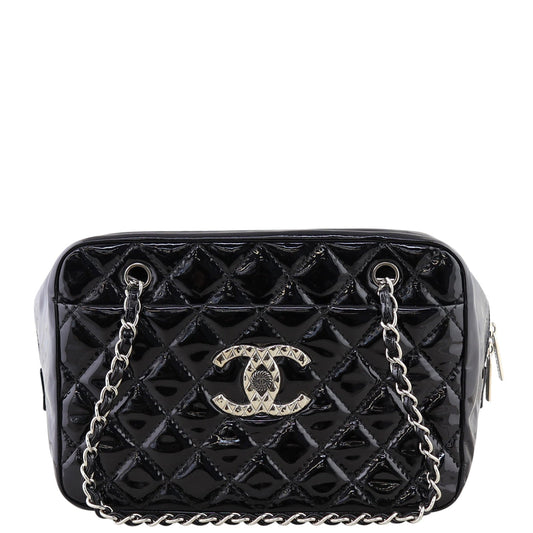 Chanel Brilliant Patent Camera Bag Large | Black Quilted Patent