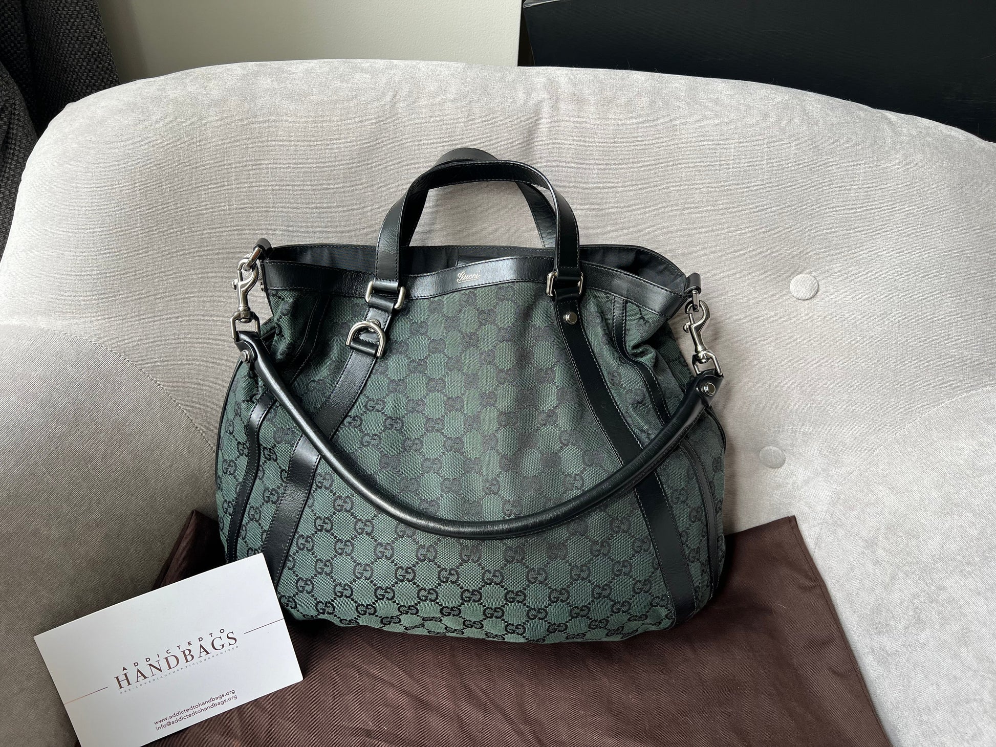 Gucci Monogram Nylon Leather Canvas Tote