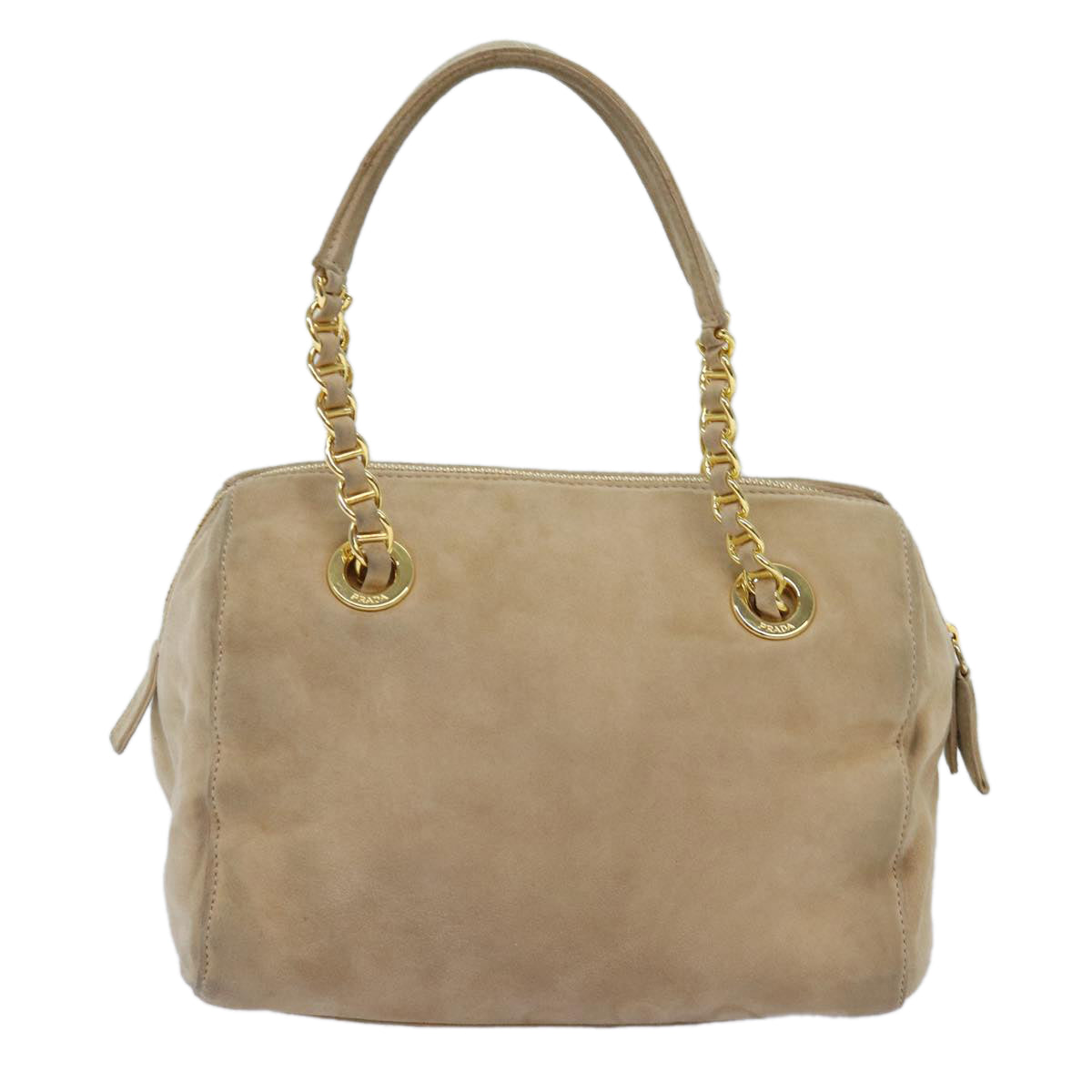 PRADA Hand Bag Suede Beige Auth 76978