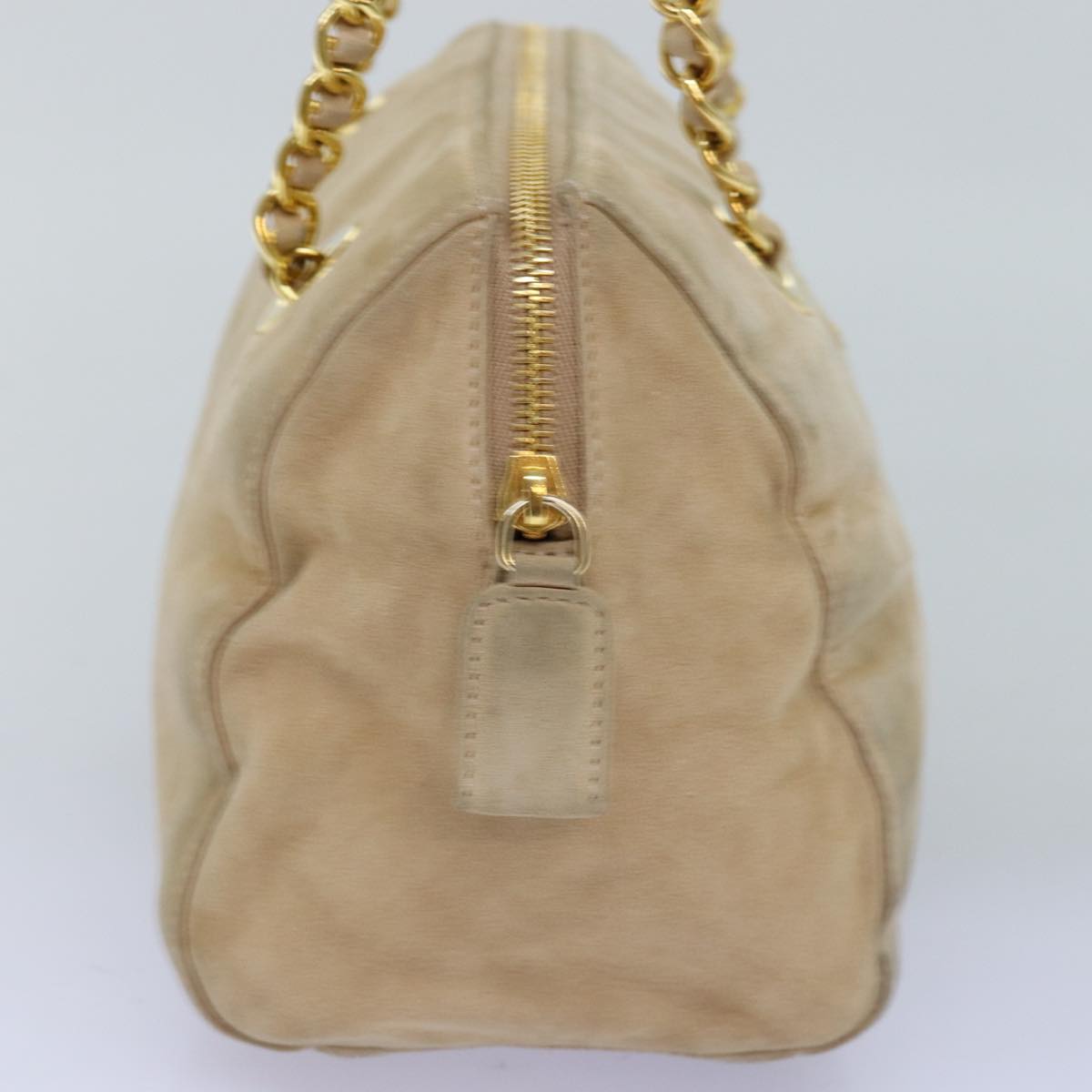 PRADA Hand Bag Suede Beige Auth 76978
