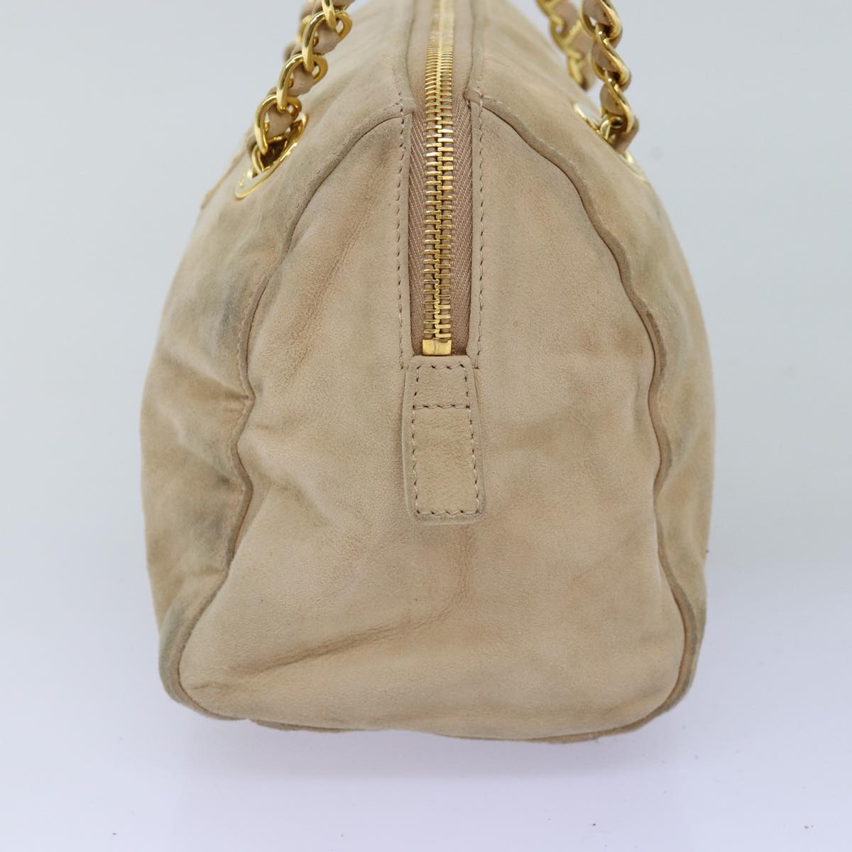 PRADA Hand Bag Suede Beige Auth 76978