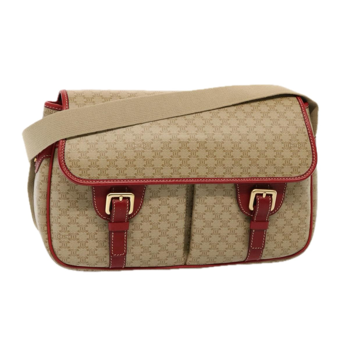 Luxury CELINE Macadam Canvas Shoulder Bag Beige 76998