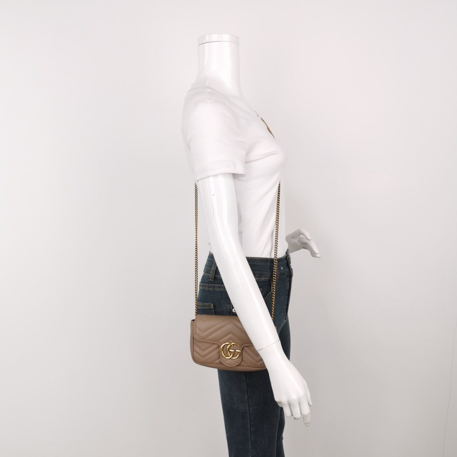 Gucci Marmont Super Mini Flap Leather Bag Beige Leather