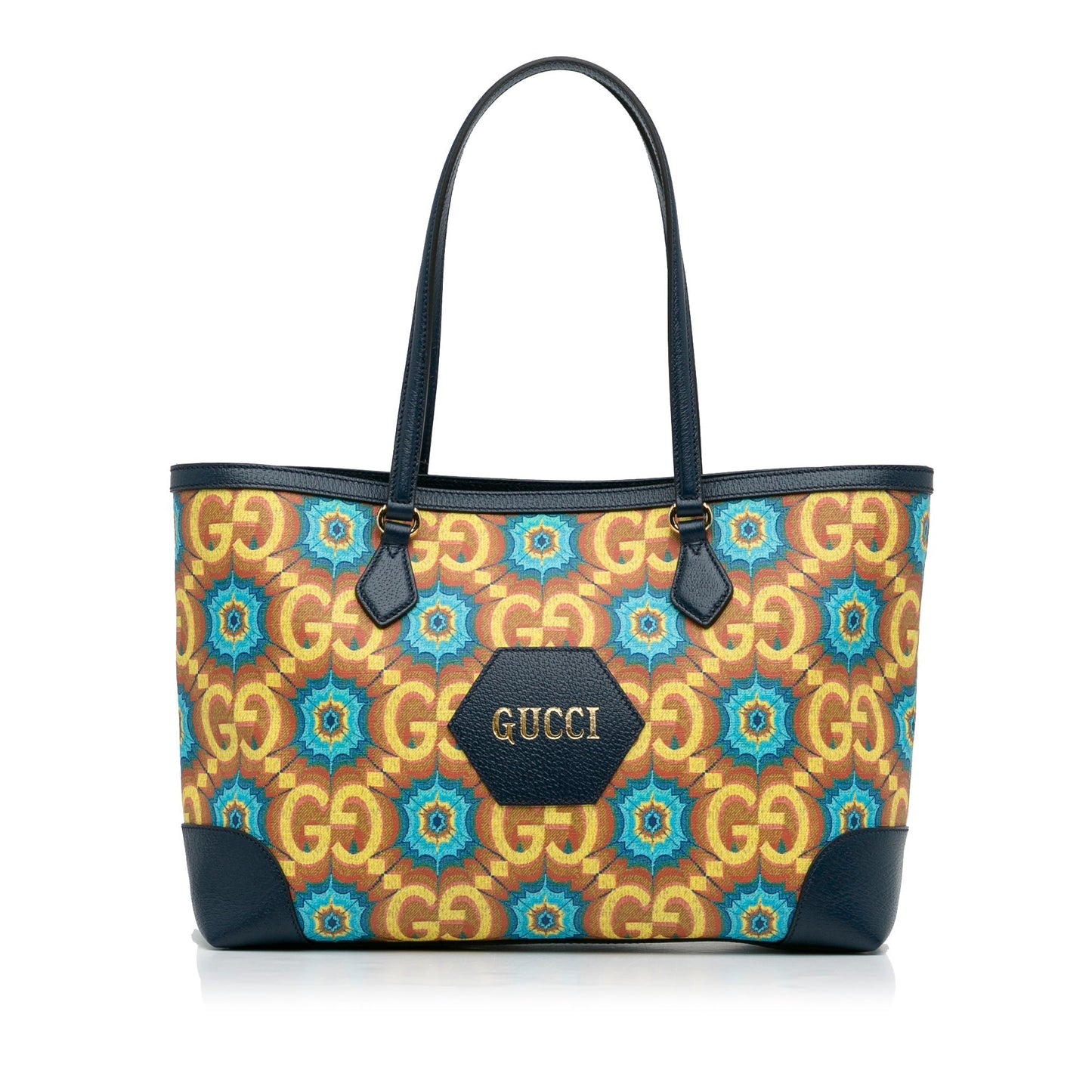 Gucci Ophidia Blue Leather Canvas Tote