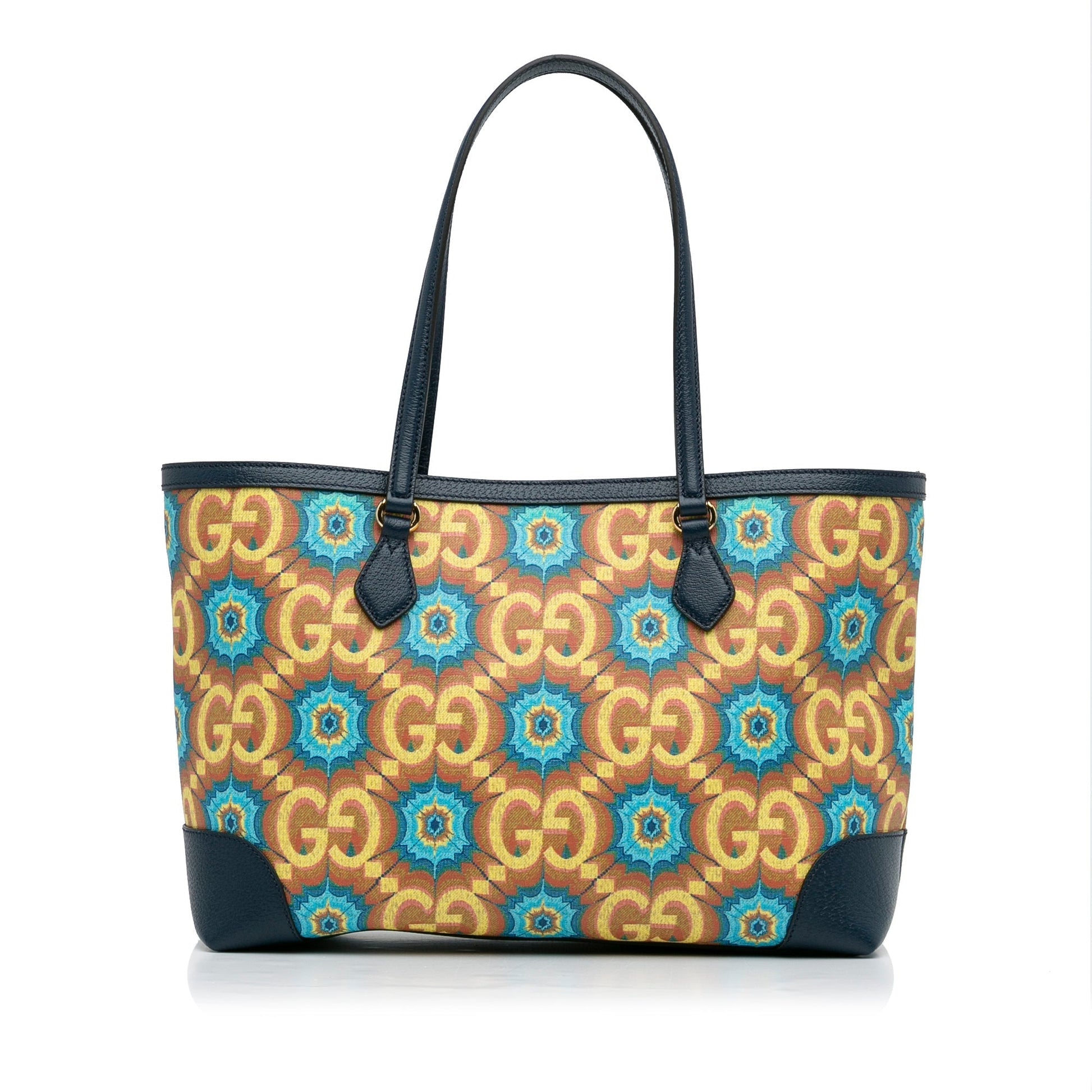 Gucci Ophidia Blue Leather Canvas Tote
