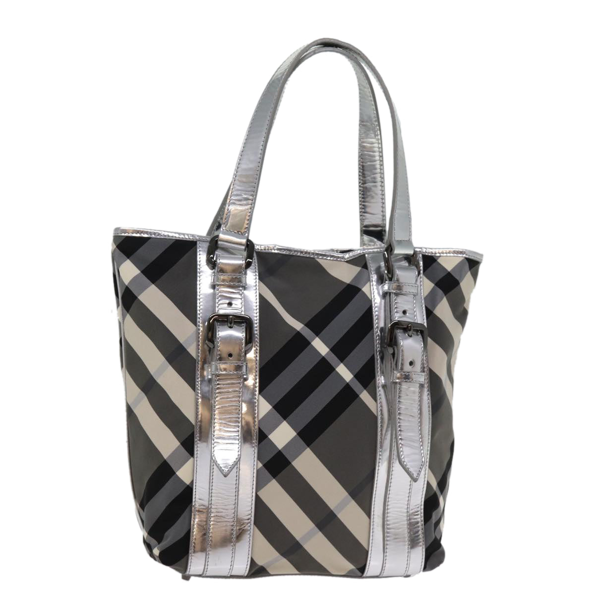 Burberry Nova Check Tote Bag Nylon Gray Auth 77008