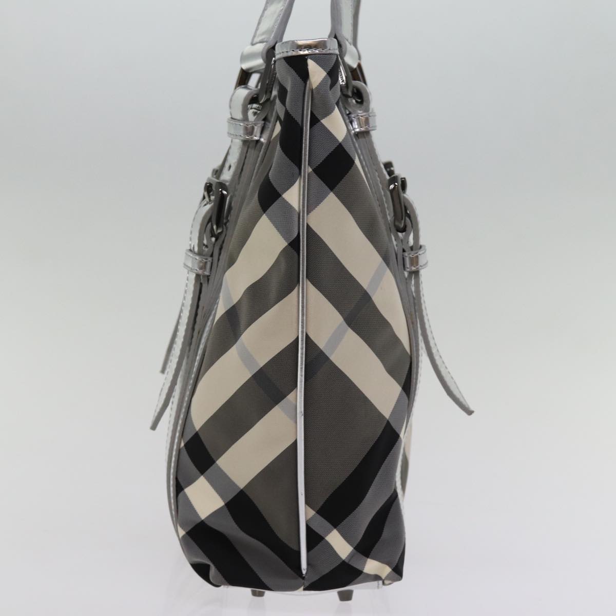 Burberry Nova Check Tote Bag Nylon Gray Auth 77008