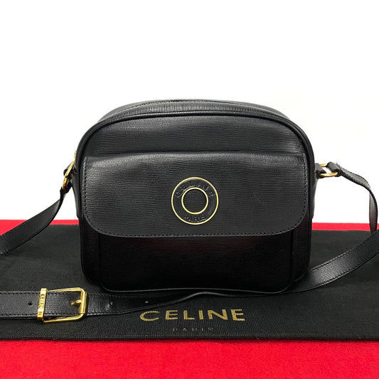 CELINE Shoulder Bag leather black Circle logo Women(Unisex)