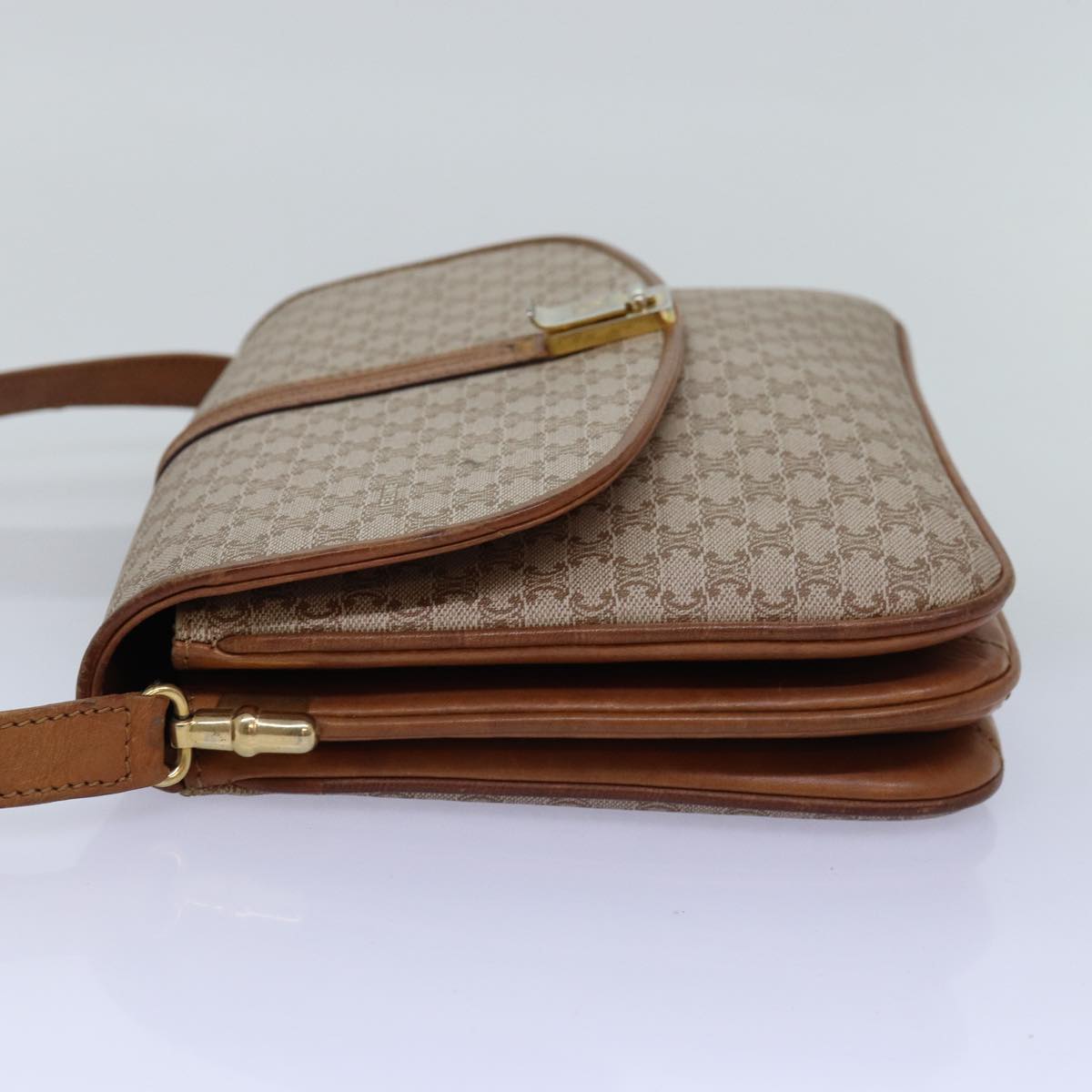 Luxury CELINE Macadam Canvas Shoulder Bag Beige 77325