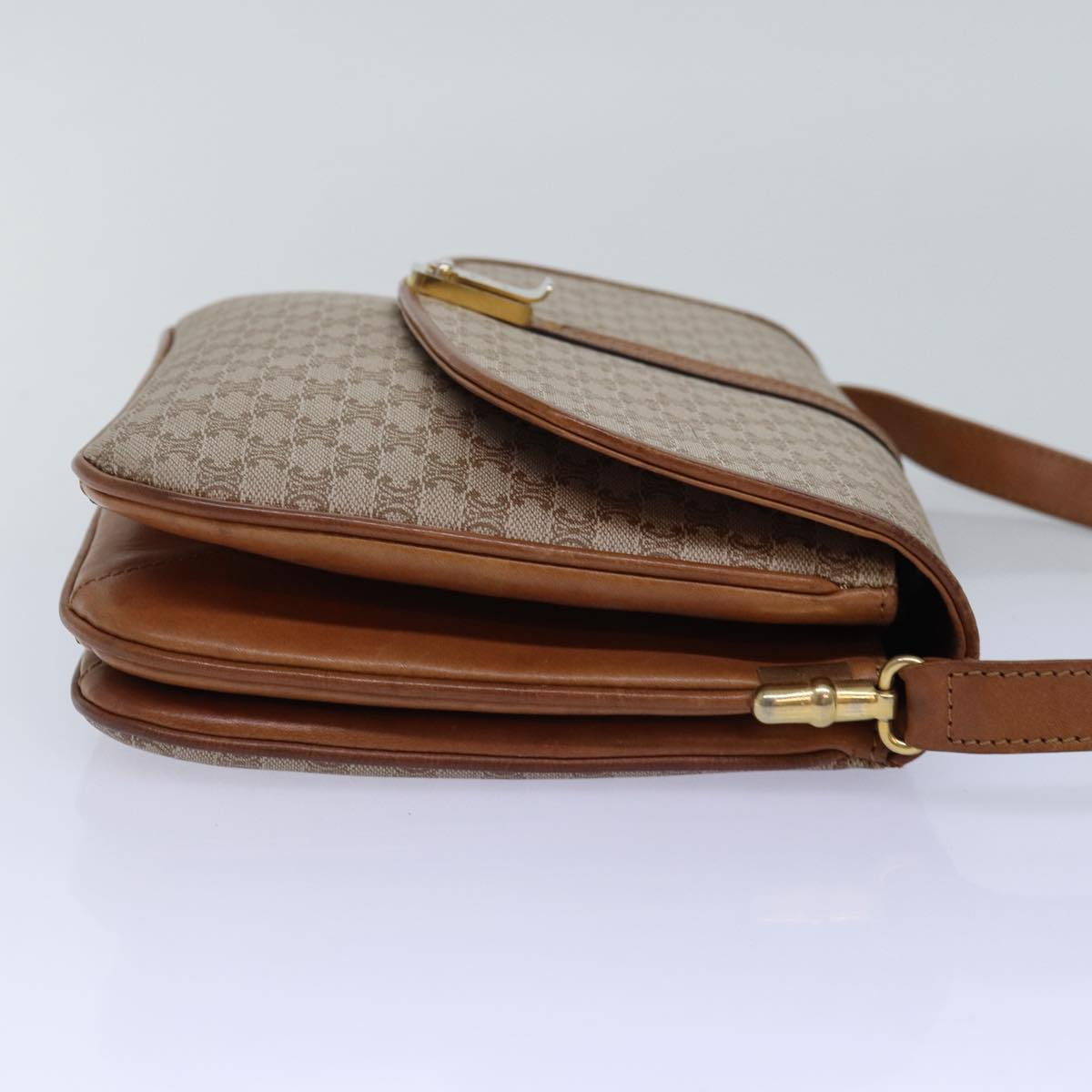 Luxury CELINE Macadam Canvas Shoulder Bag Beige 77325