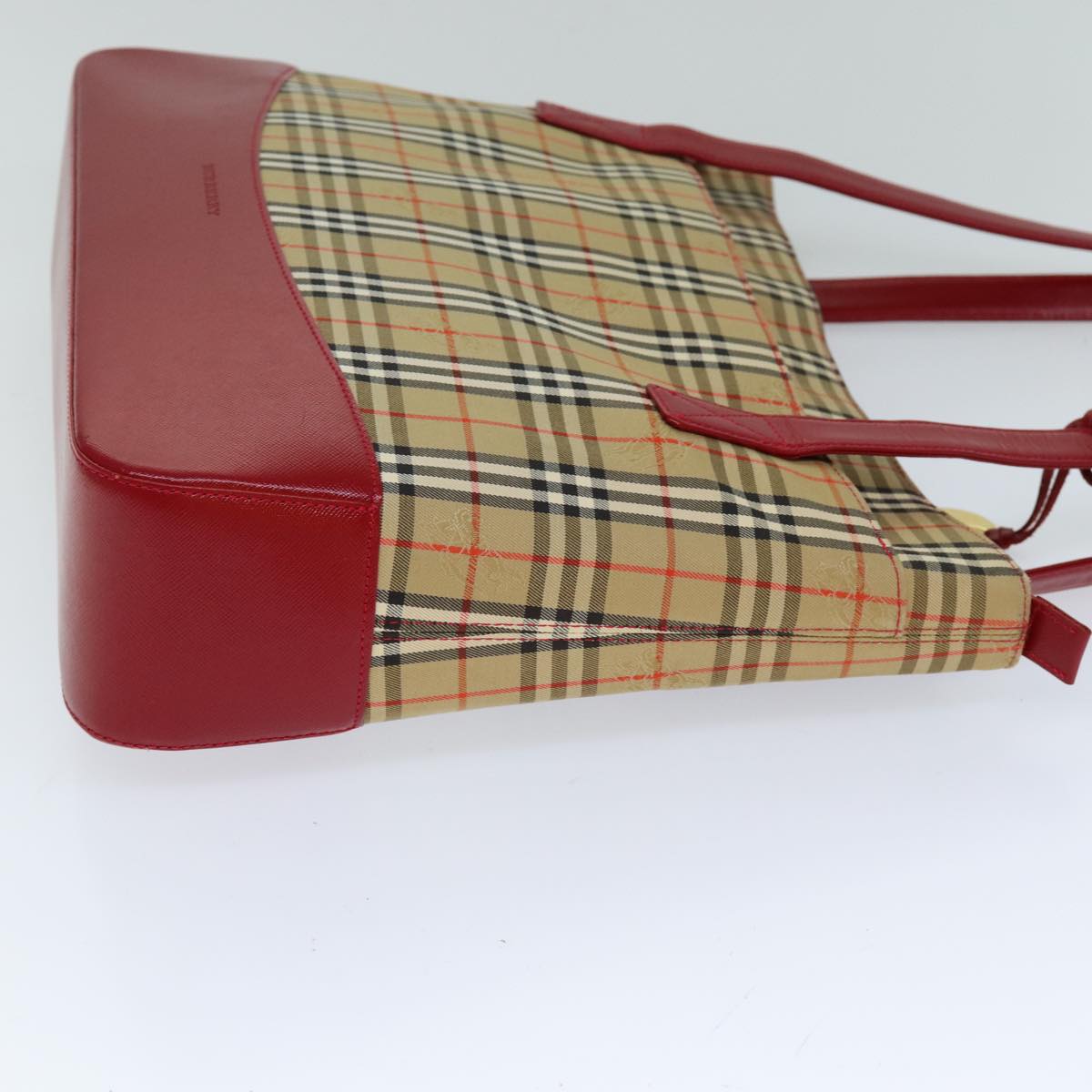 Burberry Nova Check Tote Bag Canvas Leather Beige Red Auth 77506
