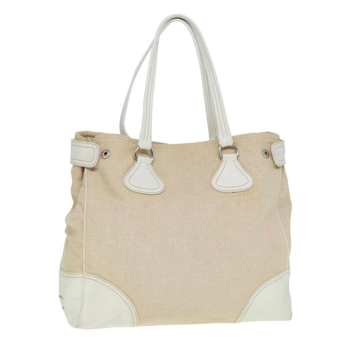 PRADA Tote Bag Canvas Beige Auth