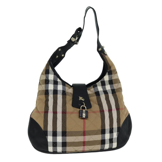 Burberry Nova Check Shoulder Bag Canvas Leather Beige Black Auth 77769