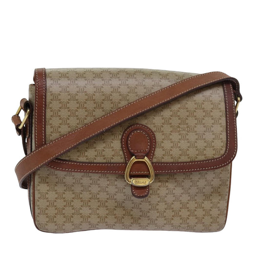 Luxury CELINE Macadam Canvas Shoulder Bag PVC Leather Beige 77809