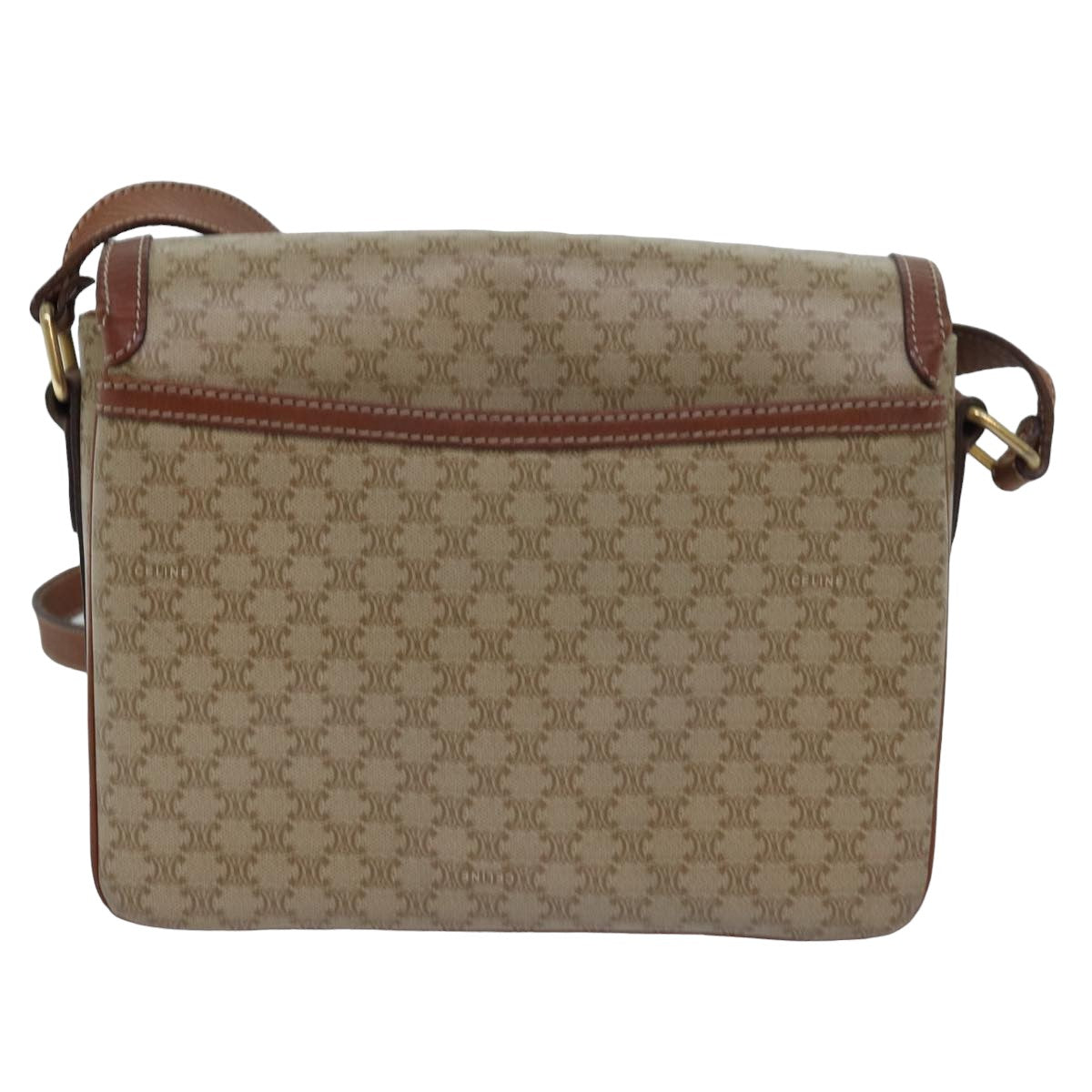 Luxury CELINE Macadam Canvas Shoulder Bag PVC Leather Beige 77809