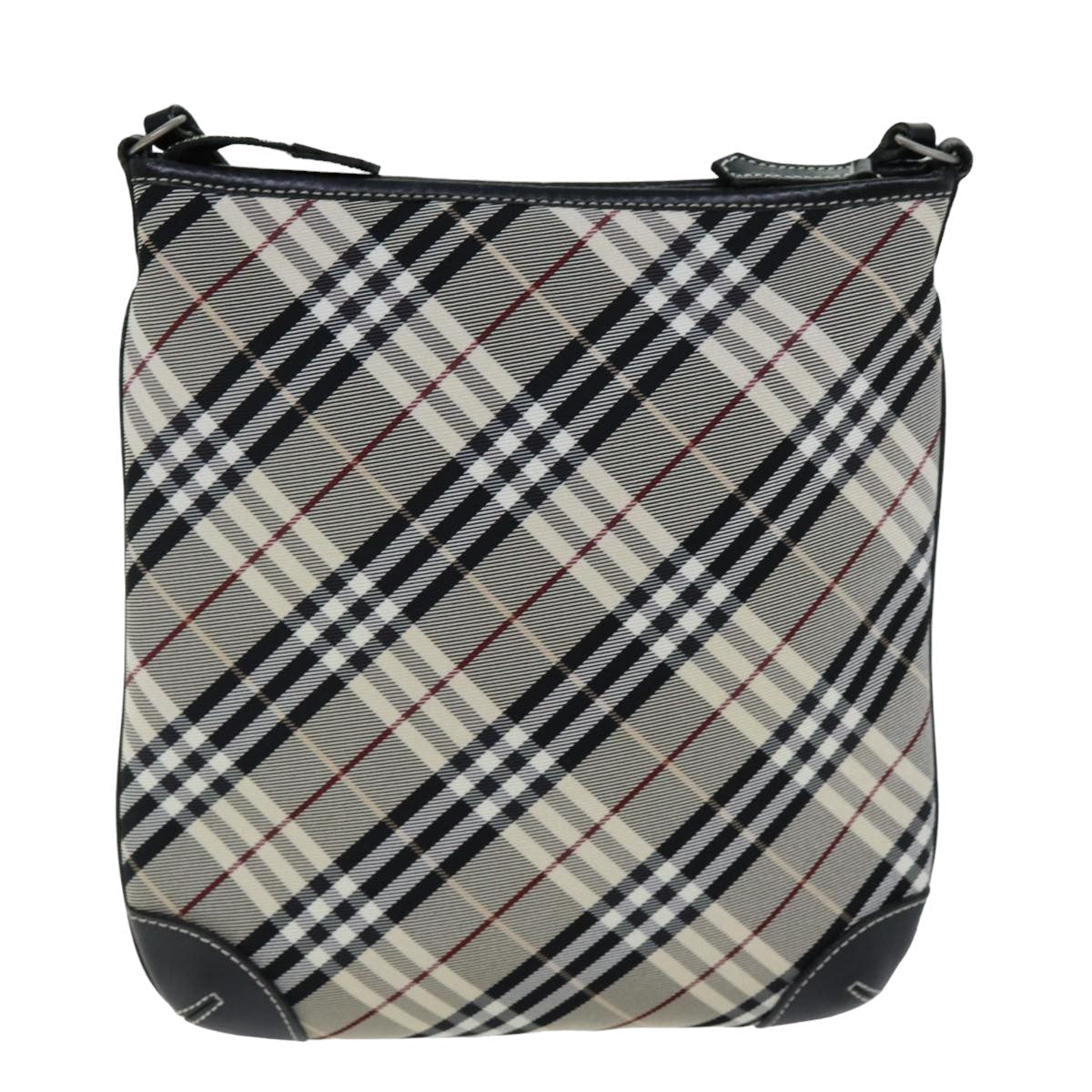 Burberry Nova Check Blue Label Shoulder Bag Nylon Black Auth 77832