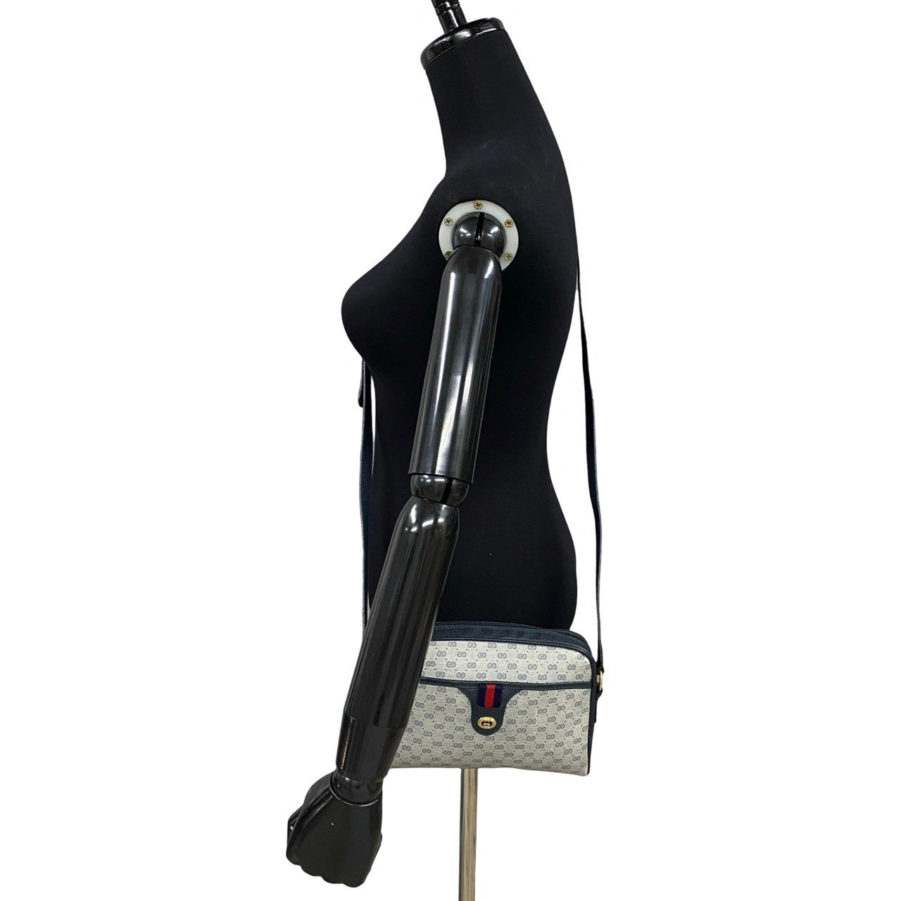 GUCCI Shoulder Bag Leather, PVC Navy Micro GG Sherry line Women