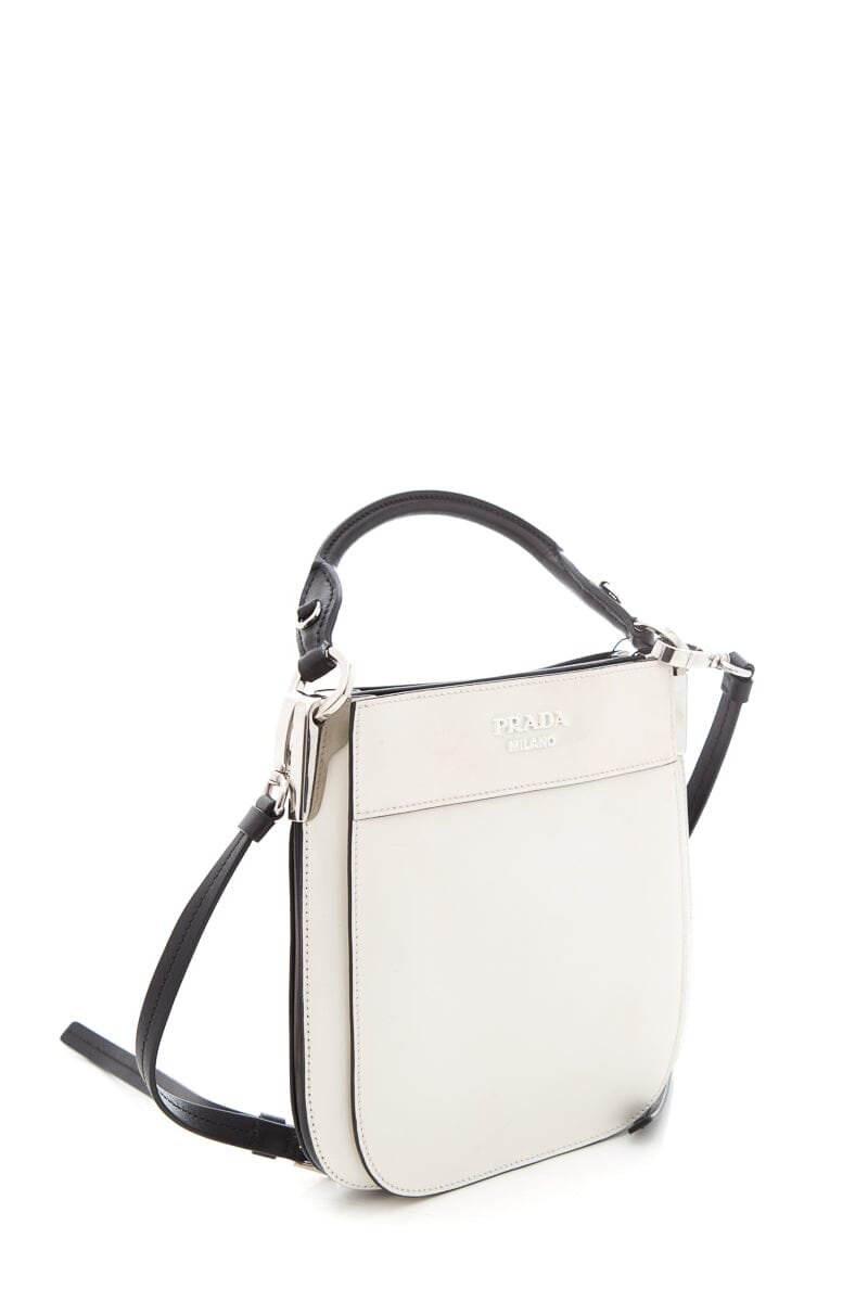 Prada City Calfskin Black & White Margit Cross-Body Luxury Handbag